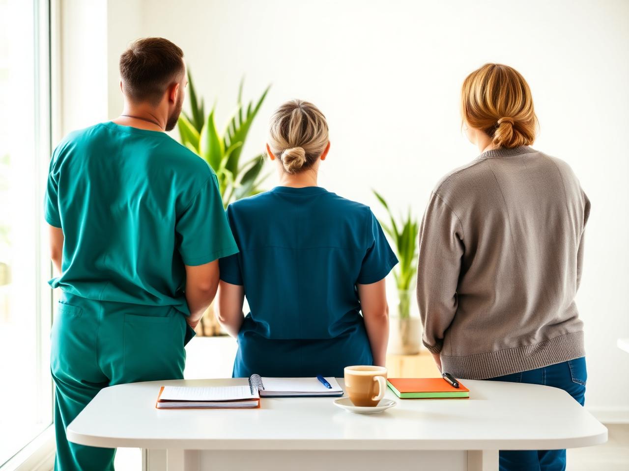 Kleines Team in einem hellen Büro – stellvertretend für familiäre Zusammenarbeit bei acasa.